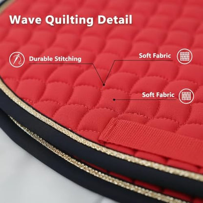 Premium English Horse Saddle Pad, Quilted Square Design, Available in Pink, Mint Green and Red etc, All-Purpose with Girth Straps (Red) - color: Red