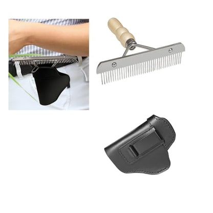 1 Set Leather Comb & Brush Holder Display Stand with Mini Fluffer - Pet Grooming Kit for Livestock Show, Cattle, Dogs, Horses