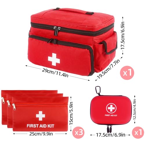 First Aid Bag Empty, 5-Set with Large Medical Organizer, 3 Portable Pouches & Hanging Bag for Home Car Travel Camping Office School Outdoor Adventure Medical Supplies,Pet First Aid Kits (Red)
