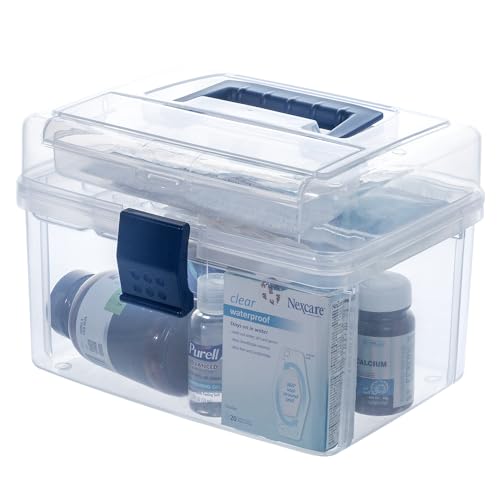 MyGift 10 Inch First Aid Storage Box with Detachable Tray, Quick Access Lid - color: Navy