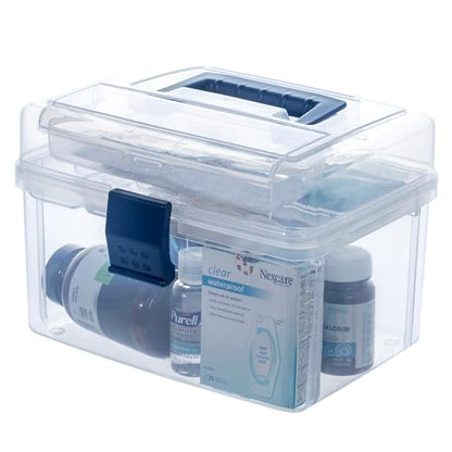MyGift 10 Inch First Aid Storage Box with Detachable Tray, Quick Access Lid - color: Navy