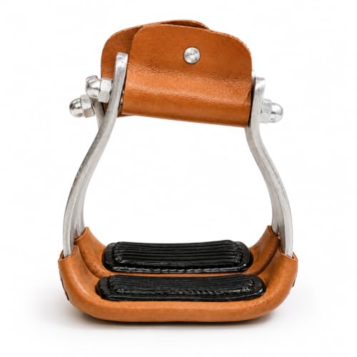 Engraved Western Horse Saddle Aluminum Stirrups Tread Padded & Leather Cover Roller Neck