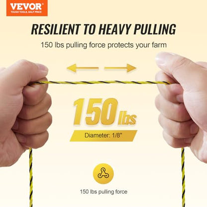 VEVOR Electric Fence Wire, 1640Ft 500M Portable Polywire, 1/8" Diameter 6 Stainless Steel Strands, Fencing Rope Line with 25 Fence Insulators and 25 T-Post Insulators, for Horse, Cattle, Livestock - size: 1640Ft 500M, style: 1/8" Strands