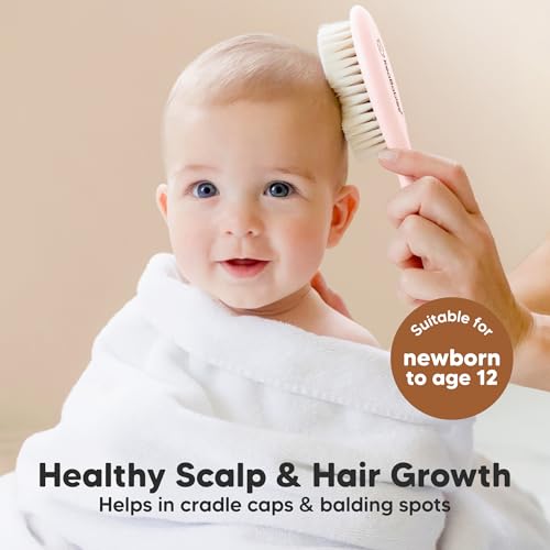 Wooden Baby Hair Brush for Toddler, Infant Cradle Cap (Blush, Regular) - color: Blush, size: Oval, Regular 7"