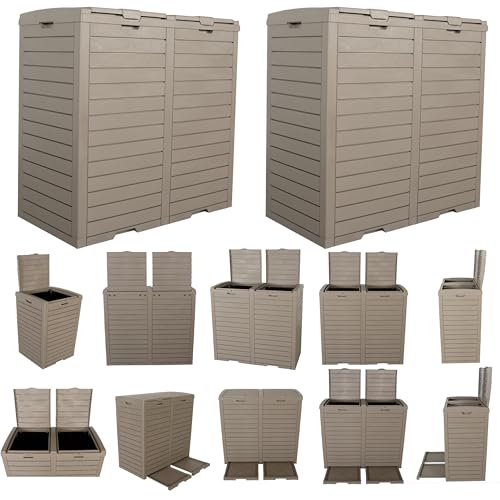 BTEXPERT Set of 2, 62 Gallon Outdoor Garbage Trash Can, Waterproof Resin Double Lid Drip Tray, Outside Trash Bin for Hideaway Patio Waste, Kitchen, Backyard, Deck, Pool Gray - size: Set of 2