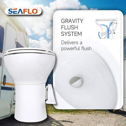 SEAFLO Porcelain RV Toilet with Sprayer Attachment - Elongated Bowl 19” Inch Residential Height, Gravity Flush, Foot Pedal Soft Close Seat Camper Motorhome Easy Install 4 -year Warranty SFRTCH-02-02 - color: White (Ceramic Bowl with Sprayer)