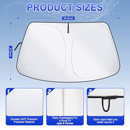 SINGARO Car Windshield Sun Shade, Foldable Reflective Sun Shade for Car Windshield, Compatible with Tesla Model Y Model 3 2016~2025 - size: Tesla Model Y