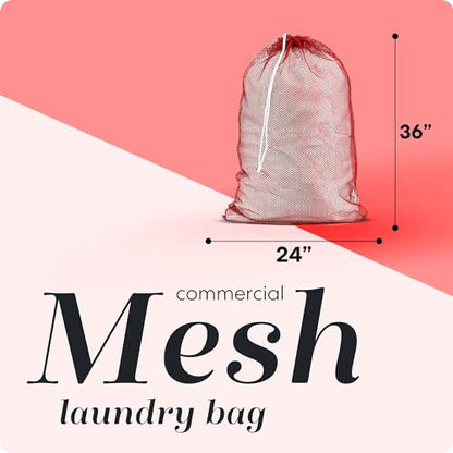 Handy Laundry Mesh XL Laundry Bag 24"x36", Heavy Duty Drawstring, Red - color: Red