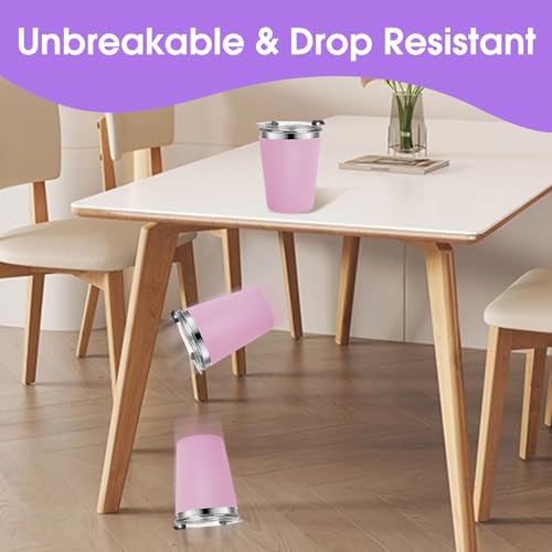 Stainless Steel Kids Cups with Lids, 12oz Spill Proof Cups, 2 Pack - color: Pink, Purple