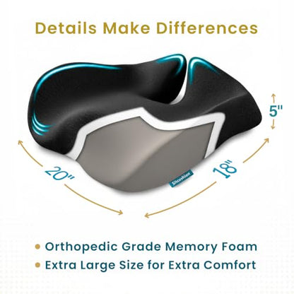 Pressure Relief Seat Cushion for Tailbone Pain, Sciatica & Coccyx Pillow | Extra Large Office Chair Cushion for Healthy Sitting Posture, Sciatica Pain Relief Pillow With Extra Cover (Black) - color: Black & Dark Gray