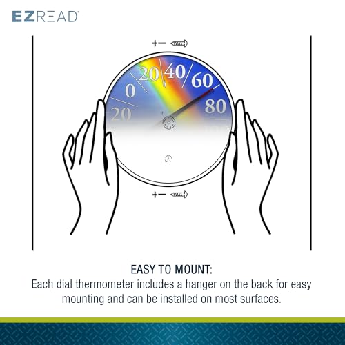 EZREAD Hanging Dial Thermometer 840-1220 Weather Thermometers for Indoor and Outdoor Use, Large 12.5 Inch Diameter, Easy to Read Numbers, Rainbow, Blue/Red/Yellow - color: Rainbow