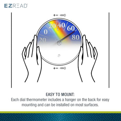 EZREAD Hanging Dial Thermometer 840-1220 Weather Thermometers for Indoor and Outdoor Use, Large 12.5 Inch Diameter, Easy to Read Numbers, Rainbow, Blue/Red/Yellow - color: Rainbow