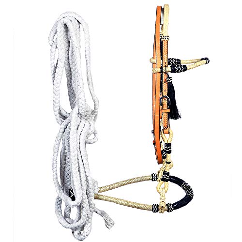 HILASON Western Headstall Horse Leather Rawhide Bosal Tan