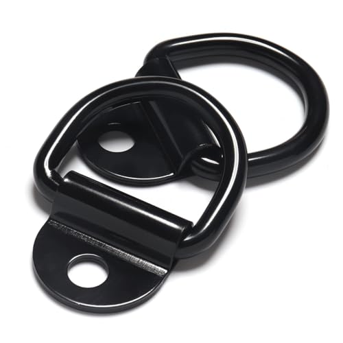Heavy Duty Steel D Rings Tie Down Anchors Hooks, 8mm Diameter D-Ring Strength Surface Mount Hook Securing Cargo for Trailer, Truck Bed, Pickup, Camper, Tie Down Straps, Black 6 Pack
