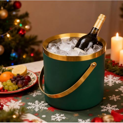 3L Insulated Stainless Steel Ice Bucket for parties with lid & scoop - color: gold green