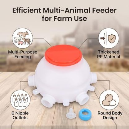 AUNMAS Lamb Feeding Bucket, Piglet Feeding Bottle with 6 Nipples, Livestock Milk Jug for Farm Animal Goat Lambs Dog