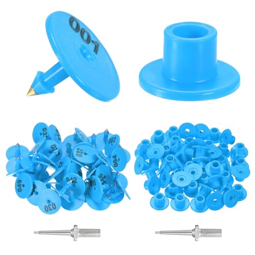 M METERXITY 50-Pack Cattle Ear Tags 001-050 Number, Plastic Round Livestock Tags with 2 Ear Label Needles for Cows/Sheep/Cattle/Pig, Farm Animal Identification Markers [Blue] - color: Blue