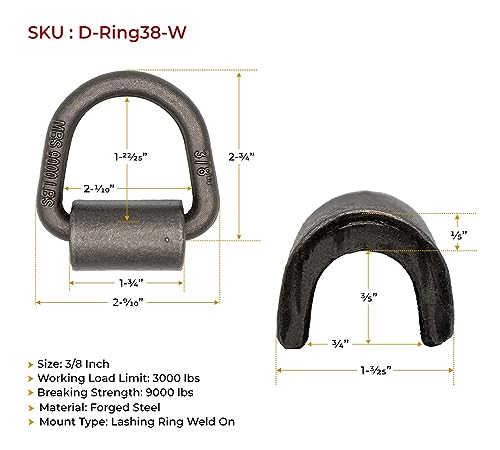 Mytee Products (40 Pack) 3/8" Heavy Duty Weld On D Ring - 9,000 LBS Breaking Strength Tie Down Anchor for Truck Bed - Forged D Rings for Trailer - size: 40 - Pack
