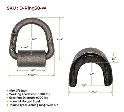 Mytee Products (40 Pack) 3/8" Heavy Duty Weld On D Ring - 9,000 LBS Breaking Strength Tie Down Anchor for Truck Bed - Forged D Rings for Trailer - size: 40 - Pack