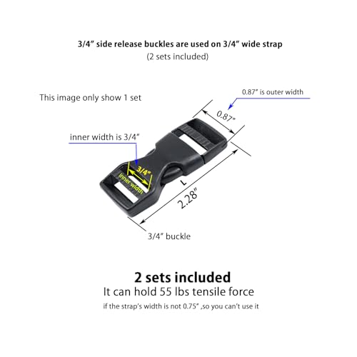 Quick Side Release Buckle, Heavy Duty Plastic Snap Buckle Clip Clasp Fasteners for Backpack Strap - style: 3/4 Inch - 2 Pieces