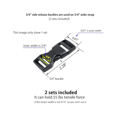 Quick Side Release Buckle, Heavy Duty Plastic Snap Buckle Clip Clasp Fasteners for Backpack Strap - style: 3/4 Inch - 2 Pieces