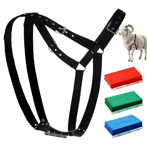 Ram Breeding Marking Harness & Crayons Set for Goat Sheep,3 Color | 3 Marking Crayons,Adjustable Nylon Strap,Quick-Release Buckle,Universal Fit | Rain-Resistant Marks,Livestock Management