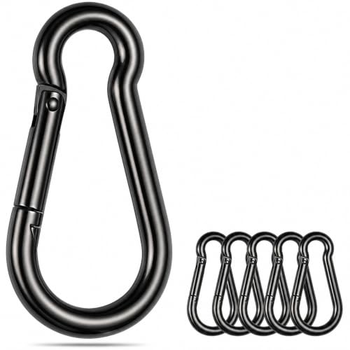 sprookber Stainless Steel Spring Snap Hook Carabiner - 304 Stainless Steel Caribeener Clips, Set of 6 - color: Black, size: 5.3 Inch