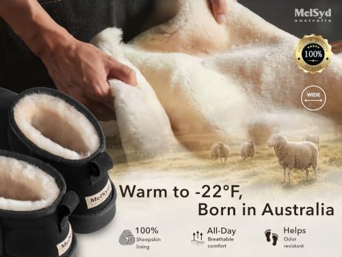 100% Sheepskin Mini Boots with Arch Support Options: Warm to -22°F - color: Classic-wide-black, size: 7 Wide