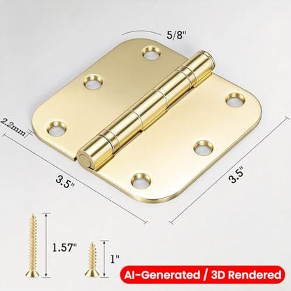TDCHINGES Rounded Door Hinges Polished Brass 3.5 Inch 5/8" Lasting Mute - color: Polished Brass-Rounded, size: 12 Pack-Ball Bearing-lasting no squeak