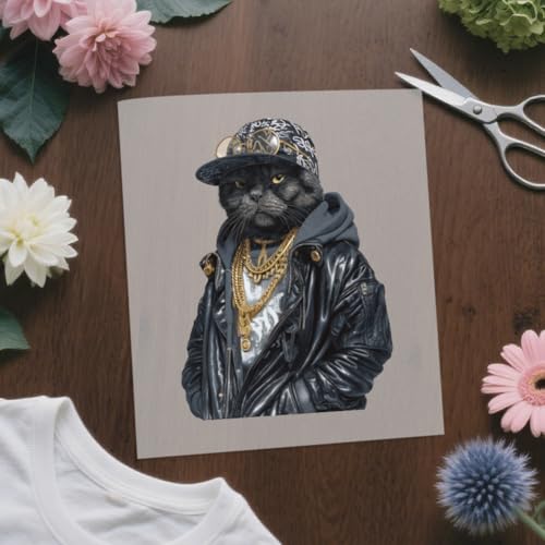 arricraft 9 Sheets Anthropomorphic Cat Iron on Stickers, Street Hip-Hop Cat Pattern Print Transfer Stickers Decals for DIY T-Shirt Jeans Backpacks Families Clothing Hat Decoration Applique - style: Street Hip-Hop Cat Theme