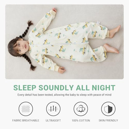 MICHLEY Baby Sleeping Sack with Legs Cotton Long Sleeve Toddler Wearable Blanket Sleeping Bag 6 Months-6 Years - color: Green, size: 18-30 Months