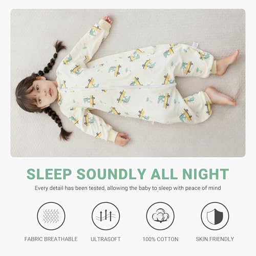 MICHLEY Baby Sleeping Sack with Legs Cotton Long Sleeve Toddler Wearable Blanket Sleeping Bag 6 Months-6 Years - color: Green, size: 2-4T