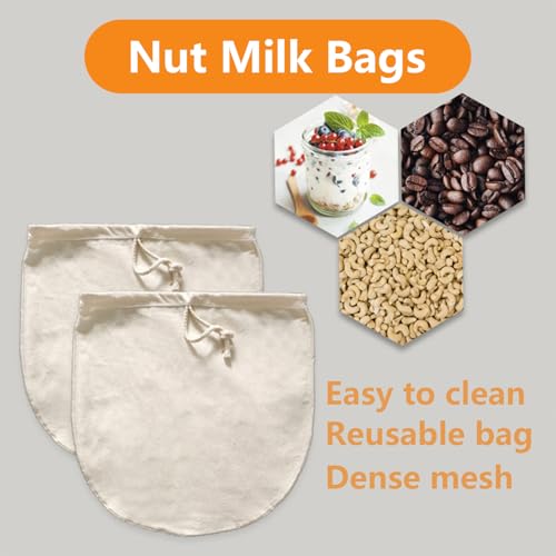 3-Pack 14x14 Inch Nut Milk Bags – Heavy Duty 100% Unbleached Cotton Reusable Strainer for Almond Milk, Oat Milk, Cold Brew, Celery Juice, Yogurt & Cheese Making
