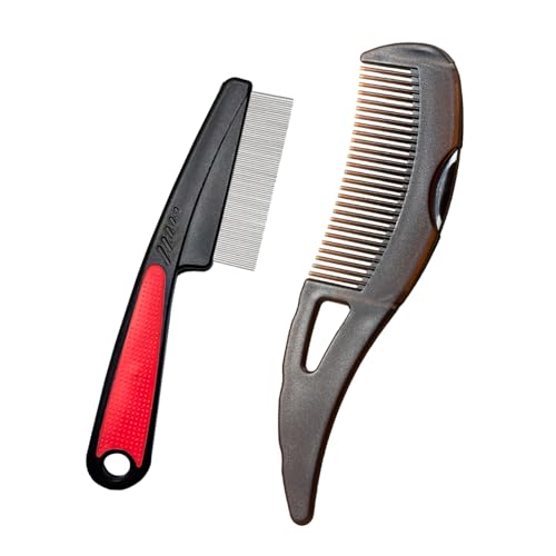 Dandruff Comb and Fine Tooth Lice/Psoriasis Comb Stainless Steel for Scalp Detox/Exfoliate for Women, Men & Kids, Flakes/Build Up Removal Shower Brush Tool for Hair Care/Growth, Set of Two (Red) - color: Red