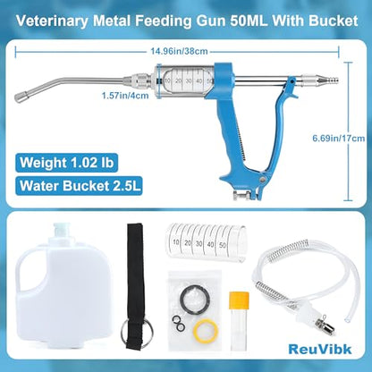 50ml Adjustable Livestock Drench Gun for Goats, Sheep & Cattle - color: Blue, size: 50M LWith Kettle