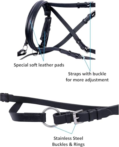 Hulara Genuine English Leather Crossover | Crossunder Bitless Horse Bridle Headstall with Reins - color: Black, size: Cob