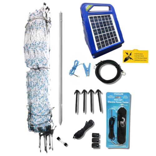 Starkline 48" x 82' Premium Electric Poultry Netting Solar Kit | White/Blue All-in-One Solar Electric Fence Kit for Backyards, Homesteads, Farms, and Ranches