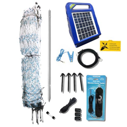 Starkline 48" x 82' Premium Electric Poultry Netting Solar Kit | White/Blue All-in-One Solar Electric Fence Kit for Backyards, Homesteads, Farms, and Ranches