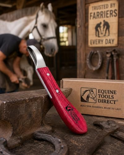 Farrier Loop Hoof Knife, Right-Hand, J2 420 Magnetic Stainless Steel Blade, Ergonomic Red Handle, Horse Hoof Trimming Tool for Sole & Frog Paring