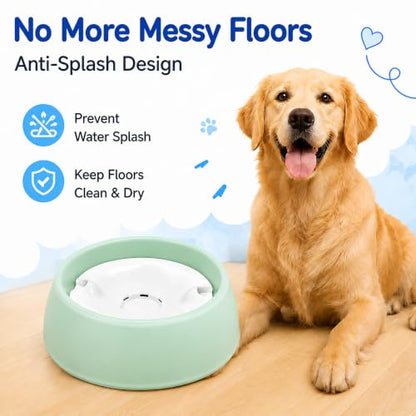 Green No Spill Dog Water Bowl, Pet Floating Water Bowl No Wet Mouth, Anti Splash & Anti Tip Slow Water Feeder, Keeps Fur Dry Clean Drinking Bowl for Dogs & Cats, Large Capacity Travel Friendly - color: Green, White