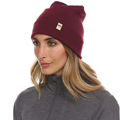 100% Merino Wool Cuff Beanie - Mens & Womens Warm Winter Hat - Watch Cap - Toque - Novelty Beanie - One Size Fits Most - color: Burgundy