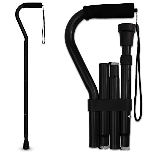 RMS Folding Cane with Offset Foam Handle, Adjustable Walking Stick (Black) - color: Black