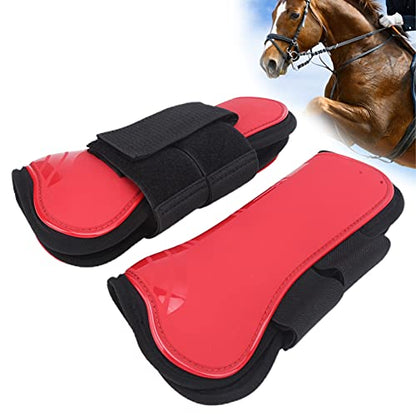 Horse Tendon Boots for Riding and Jumping, PU Shell Protectors with Elastic Neoprene, Nylon Fastener, Red Front and Hind Boots to Prevent Leg Injuries - size: A pair of medium front legs