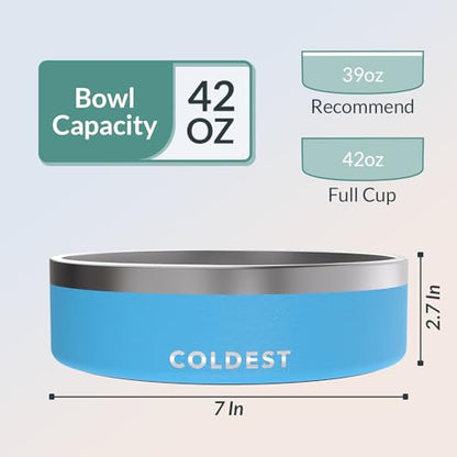 Coldest Dog Bowl - Anti Rust Metal, Non Slip, 3 Layers Insulated Stainless Steel Dog Bowls - Spill Proof & Heavy Duty - Water Bowl for Dogs, Cats & Pets, Dish Washer Safe (42 oz, Celestial Blue) - color: Celestial Blue, size: 42 oz