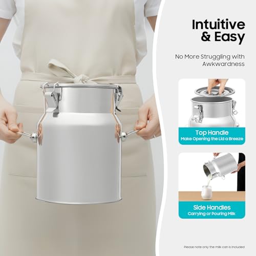 5L/1.32Gal Milk Can 201 Stainless Steel Seamless Milk Jug Milk Pail, Anti-Leak Liquid Storage Container with Tight Lid and Handle - size: 5L