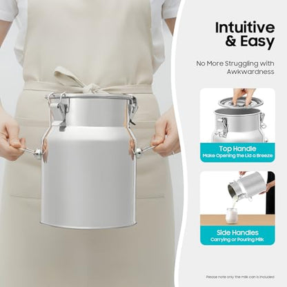 5L/1.32Gal Milk Can 201 Stainless Steel Seamless Milk Jug Milk Pail, Anti-Leak Liquid Storage Container with Tight Lid and Handle - size: 5L