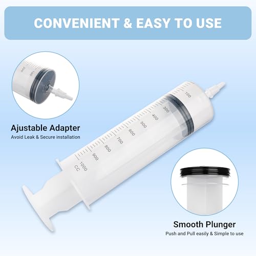 1000ml Large Syringe, Epoxy Plastic Syringes for Liquids with Tip Adapter | Large Syringe for Scientific Labs, Measuring, Watering, Refilling, Filtration, Plants, Multiple Uses, Individually Sealed - style: 1000 ML