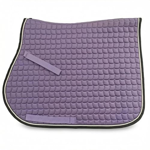 Premium English Horse Saddle Pad, Quilted Square Design, Available in Pink, Mint Green and Red etc, All-Purpose with Girth Straps (Purple) - color: Purple