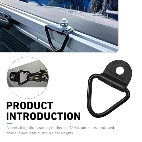 4 PCS Truck Bed Tie Down Anchor, Heavy Duty Bolt On D Rings, Metal Trailer Cargo Tie Down, Suitable for Trailers Vans SUVs and Pickups (Black)