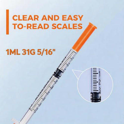 100 Pack, 1ml 31G 5/16''(8mm), Jeringa, Jeringas con agujas para inyectar - style: 1ml/cc 31G 5/16"
